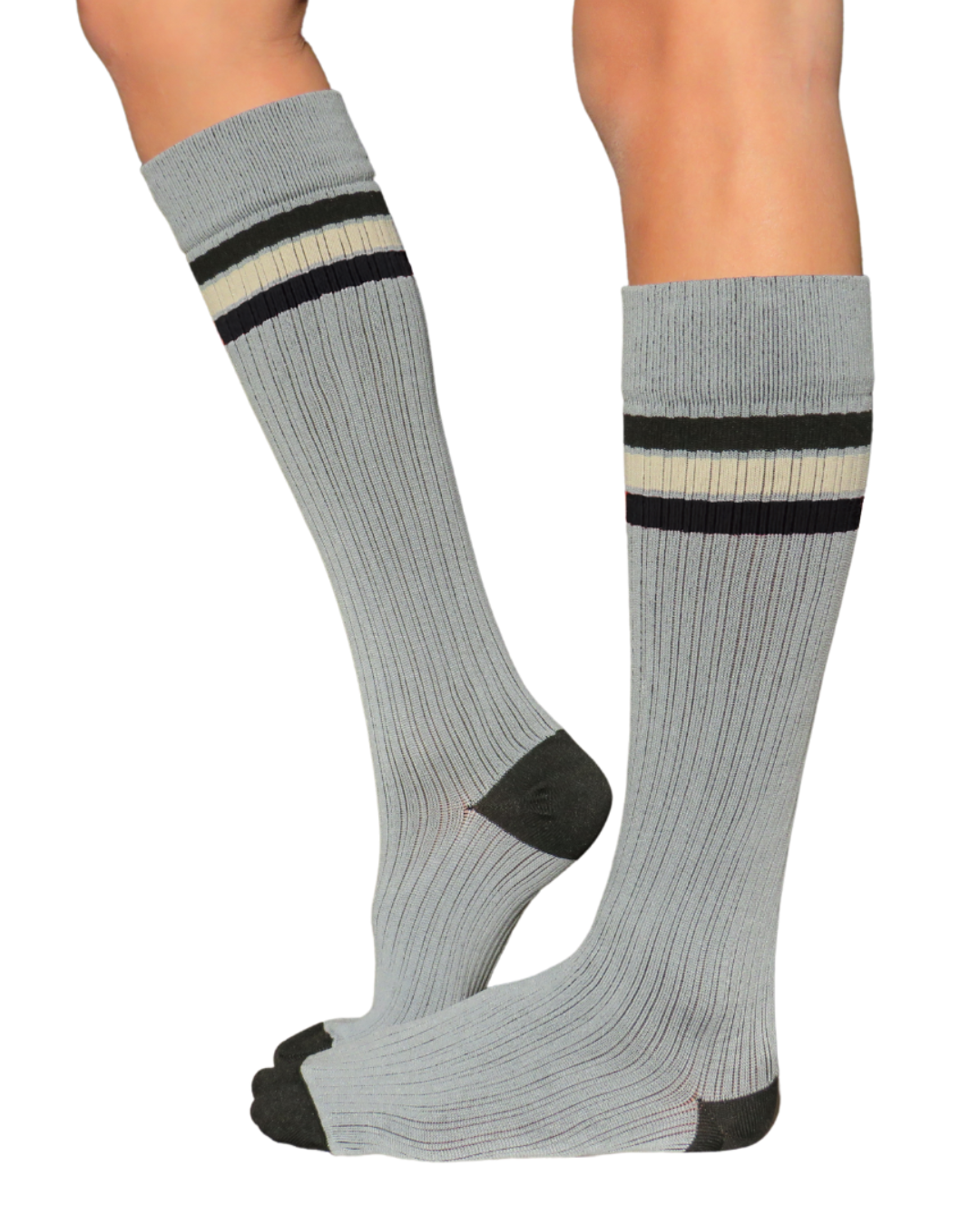 YoU® Grey with Black & Oatmeal Stirpes WIDE CALF Knee High 20-30 mmHg