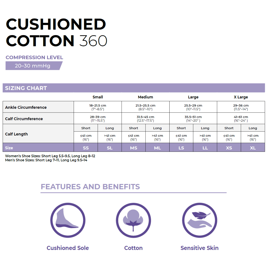 Sigvaris Cushioned Cotton 20 - 30 mmHg Knee High - YoU Compression Wear
