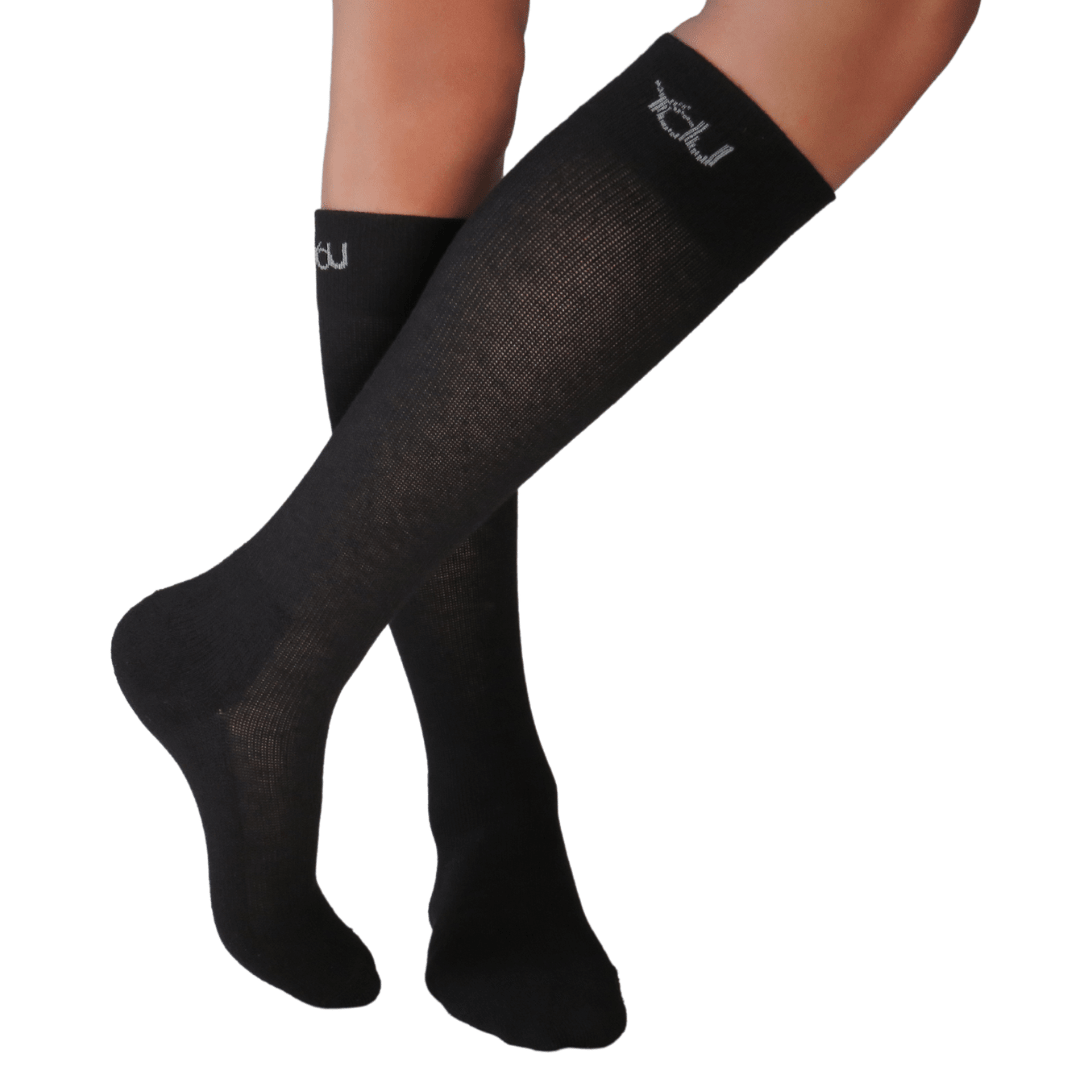 YoU® Black Merino Wool CUSHION Knee High • Travel & Sport 15 - 20 mmHg Compression - YoU Compression Wear