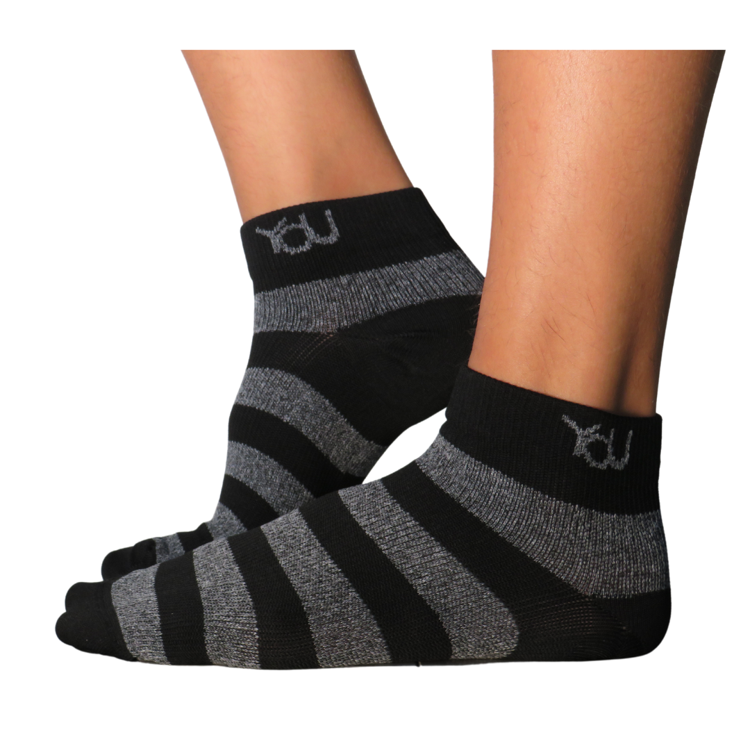 YoU Compression® Black & Grey Marl Stripe • 20-30 mmHg Ankle Socks