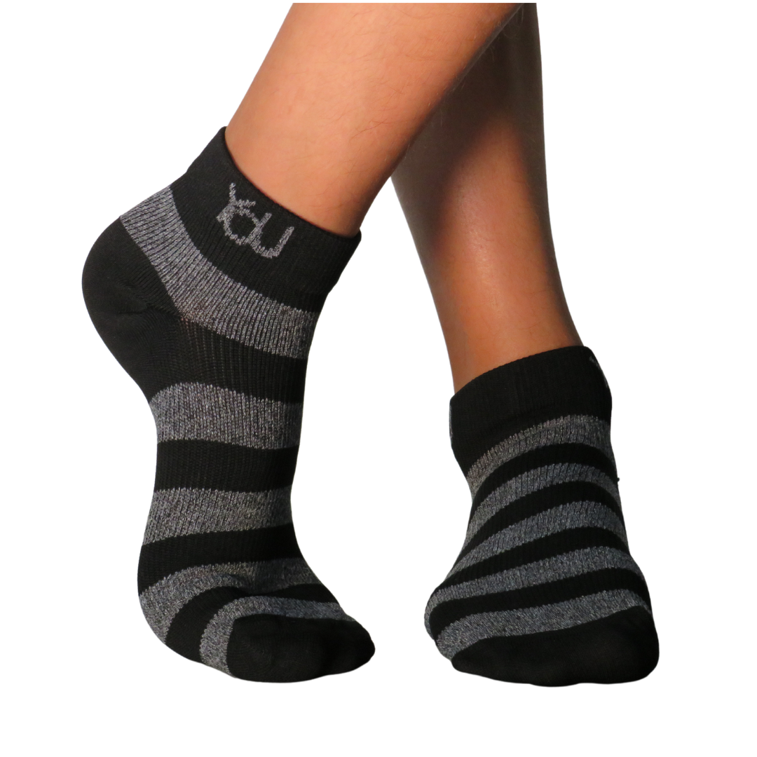 YoU Compression® Black & Grey Marl Stripe • 20-30 mmHg Ankle Socks