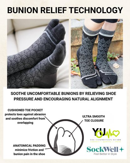 SockWell Bunion Relief Socks feature: Arch support, anatomical padding, and cushioned toe pocket