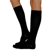 Side view YoU Compression ® Black Knee High Socks, 15-20 mmHg mild support for flying and working.