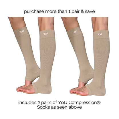 YoU Compression® Coffee Knee High Open Toe 30-40 mmHg