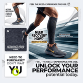 Promotional graphic for YoU Compression® Charcoal Alpaca Wool Leg Sleeves, showing a runner wearing dark gray calf sleeves with callouts highlighting active recovery, ultra-soft alpaca fiber, and performance support.