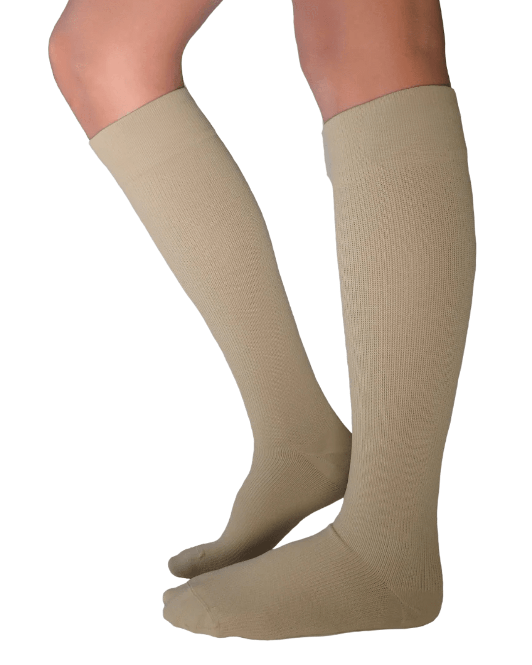 YoU Compression® Coffee Knee High Compression Socks 30-40 mmHg worn on a model&