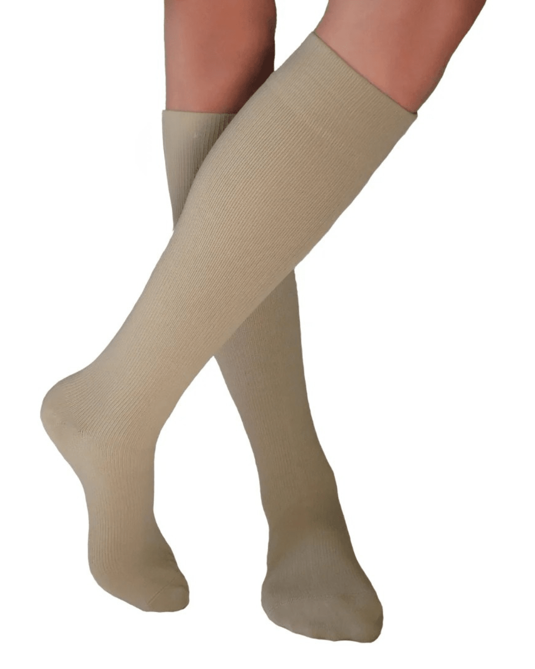 YoU Compression® Coffee Knee High Compression Socks 30-40 mmHg worn on a model&