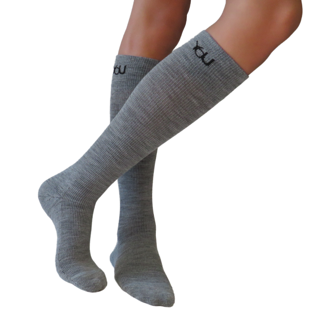 YoU® Dark Grey Merino Wool CUSHION Knee High • Travel &amp; Sport 15-20 mmHg Compression
