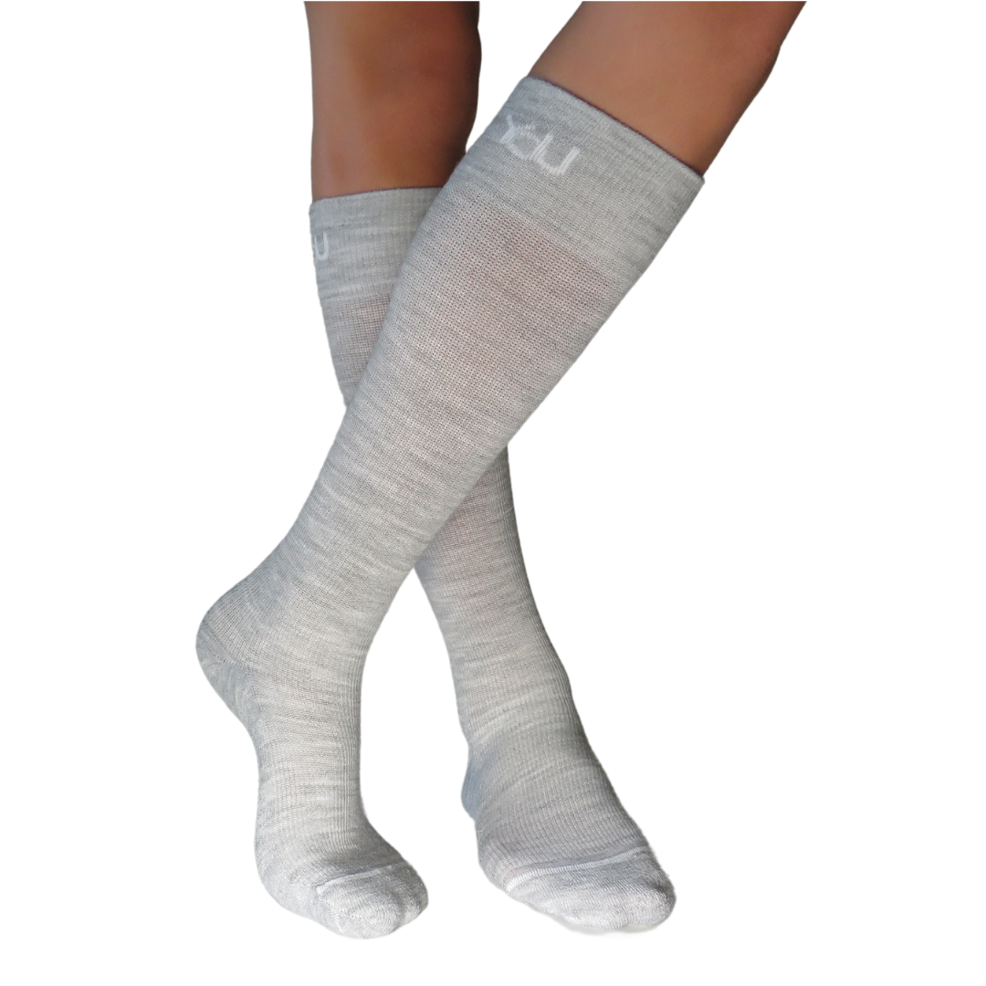 YoU Compression® Light Grey Merino Wool 🐑 CUSHION Knee High 15-20 mmHg ✈