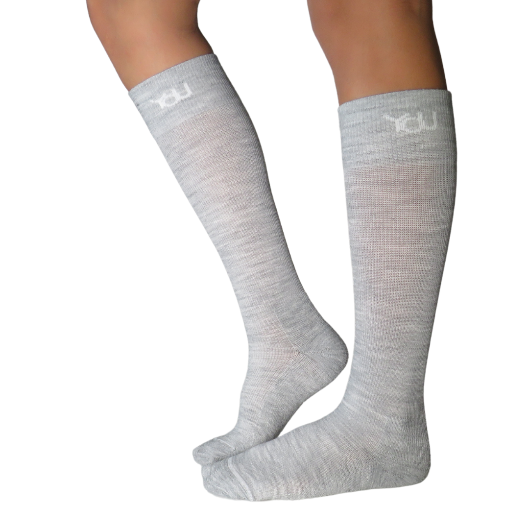 YoU Compression® Light Grey Merino Wool 🐑 CUSHION Knee High 15-20 mmHg ✈