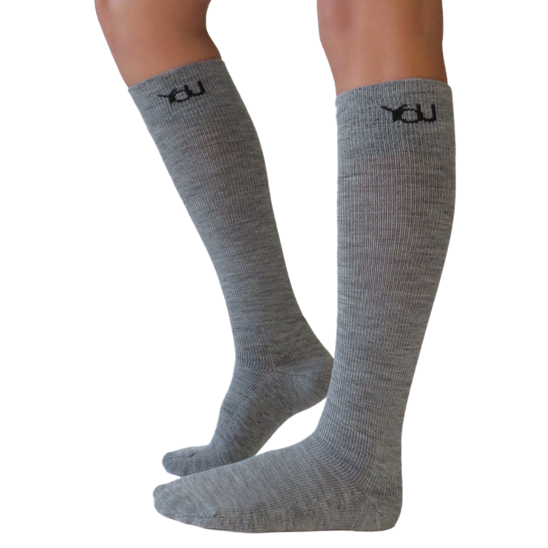 YoU® Dark Grey Merino Wool CUSHION Knee High • Travel &amp; Sport 15-20 mmHg Compression