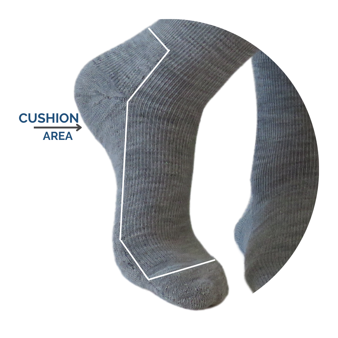 YoU® Dark Grey Merino Wool CUSHION Knee High • Travel &amp; Sport 15-20 mmHg Compression