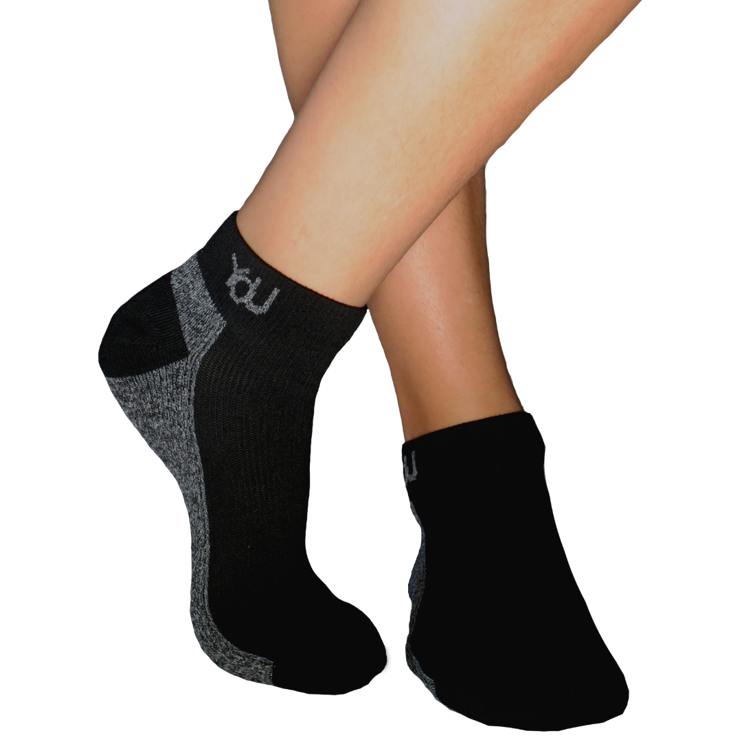 YoU Compression® Black &amp; Grey CUSHION Ankle Socks 20-30 mmHg