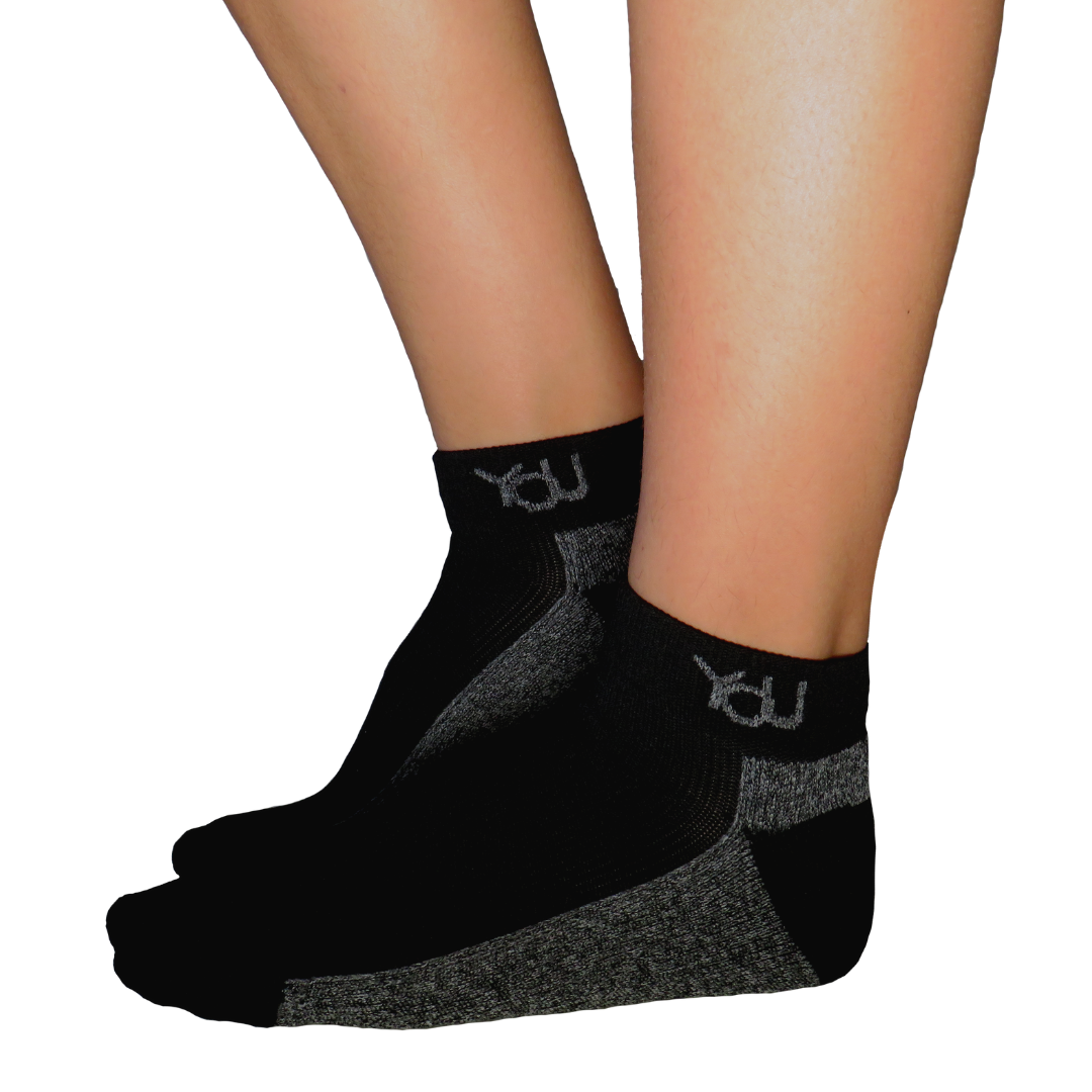 YoU Compression® Black &amp; Grey CUSHION Ankle Socks 20-30 mmHg