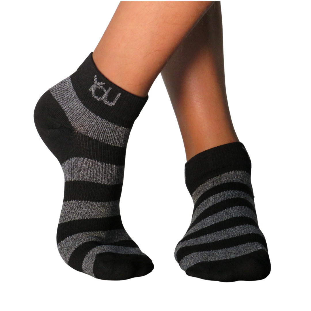 YoU Compression® Black &amp; Grey Marl Stripe Ankle Socks 20-30 mmHg