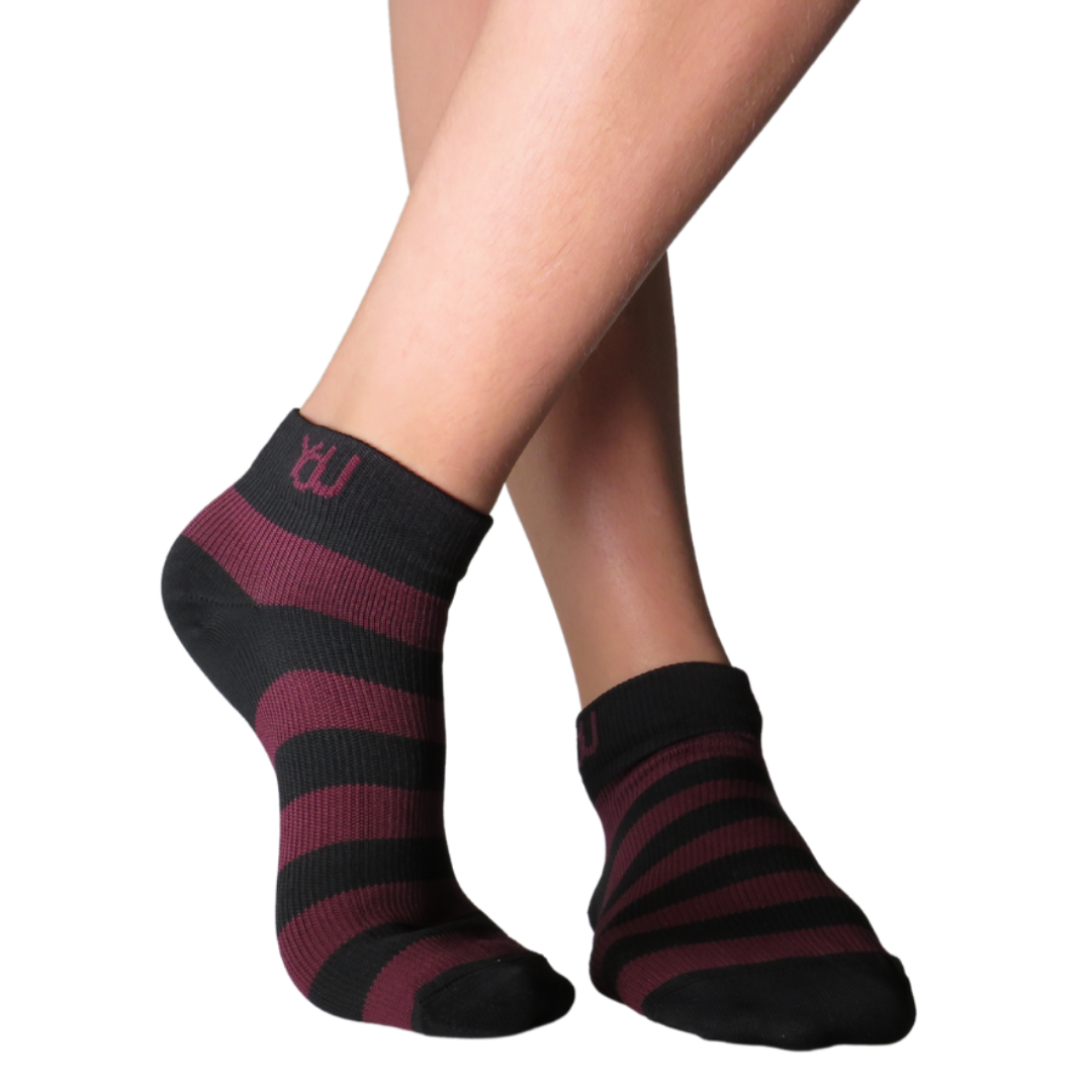 YoU Compression® Burgundy &amp; Black Ankle Socks 20-30 mmHg