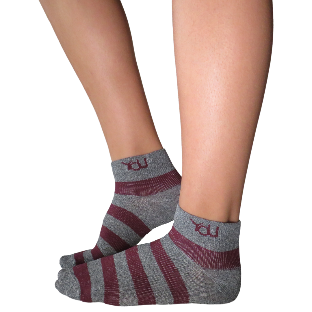 YoU Compression® Grey Marl &amp; Burgundy Stripe Ankle Socks 20-30 mmHg