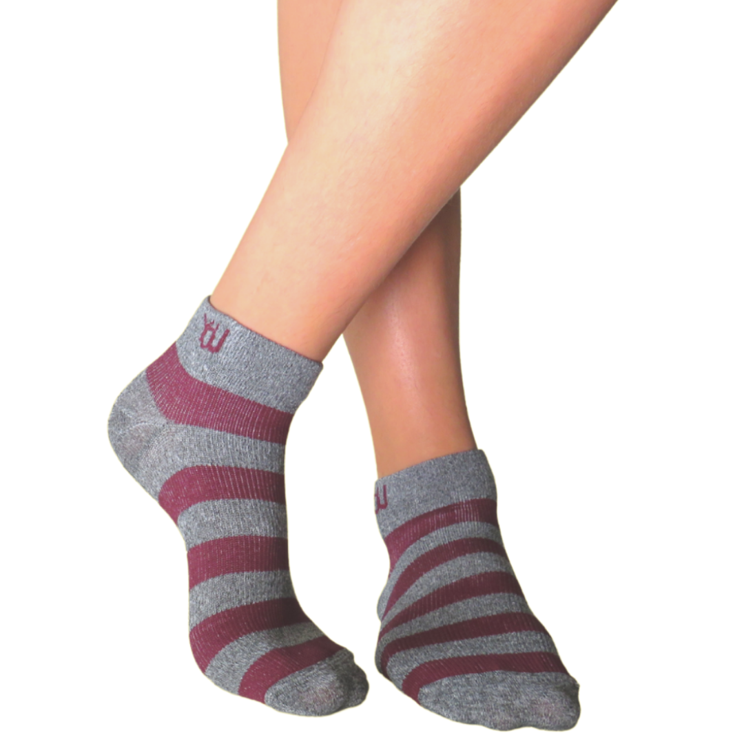 YoU Compression® • Grey Marl &amp; Burgundy Ankle Socks 20-30 mmHg