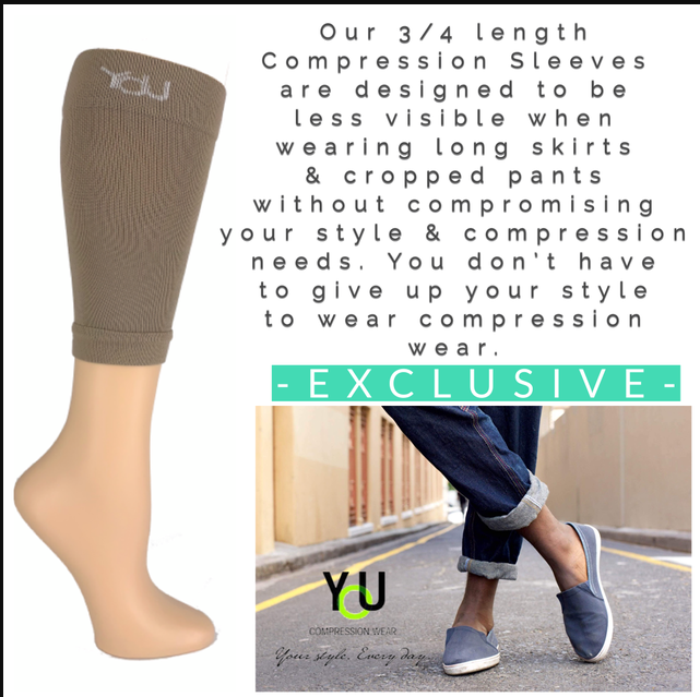 YoU Compression® Black Crop 3/4 Calf Sleeves 20-30 mmHg