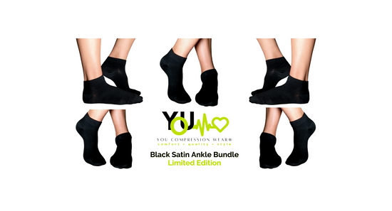 YoU® LIMITED EDITION • Black Satin | 5 pairs Ankle | 20-30 mmHg