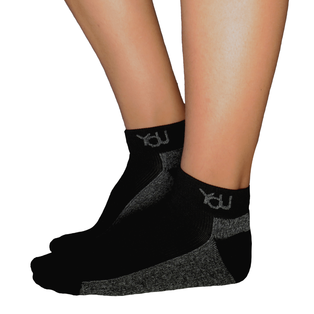 YoU Compression® Black &amp; Grey Marl CUSHION • 20 - 30 mmHg Ankle Socks - YoU Compression Wear
