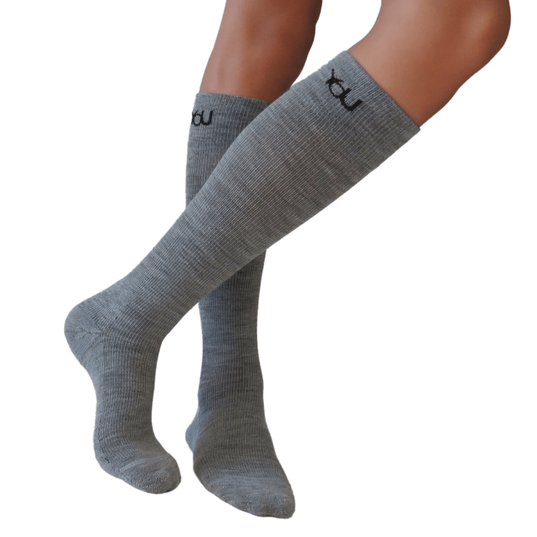YoU® Dark Grey Merino Wool CUSHION Knee High • Travel &amp; Sport 15 - 20 mmHg Compression - YoU Compression Wear